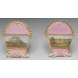 A pair of Coalport letter pockets, well painted with stately homes and figures,