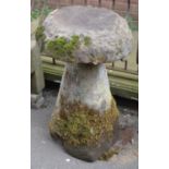 A 19th century Derbyshire gritstone staddle stone, circular top,