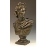 Italian School (late 19th century), a Grand Tour dark patinated bronze bust, Apollo Belvedere,