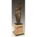 French School, 18th century, a dark patinated bronze, of scantilly clad lady,