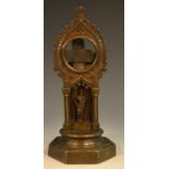 A Gothic Revival dark patinated bronze pocket watch stand,