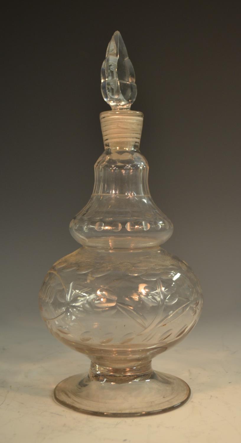 An unusual early 19th century minaret decanter, cut and faceted reservoir, neck and shoulder, - Image 2 of 2