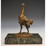 French School (19th century), a gilt animalier bronze, of an ostrich,