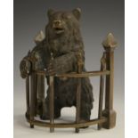 A late 19th century Russian bronze inkwell, as a bear, standing on his hind legs,