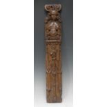 A 17th century oak pilaster, carved in the Baroque taste with a female herm, 59cm long, c.