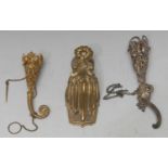 A 19th century gilt metal posy holder, pierced with scrolls and embossed with acorns, 10cm long, c.