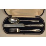 A Victorian silver three-piece christening set, comprising spoon, knife and fork,