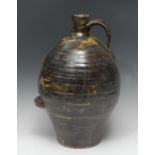 A large Art Pottery stoneware water jug, of ovoid form, with loop handle, in mottled black, 47.