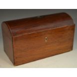 A George III partridgewood domed rectangular tea caddy, satinwood and boxwood strung,