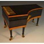 An early 19th century French ebonised piano sewing etui, the keys in mother-of-pearl,