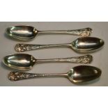 A set of four George II silver Hanoverian pattern picture-back teaspoons,
