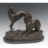 After Pierre-Jules Mêne, 20th century, patinated bronze, of a two greyhounds,