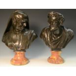 Italian School (late 19th century), a pair of Grand Tour dark patinated bronze busts,