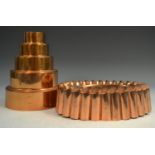 A 19th century copper fluted oval 'ring' jelly mould,