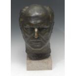 British School, a brown patinated bust,