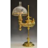 A 19th century brass patent student's oil lamp, by Wild & Wessel,