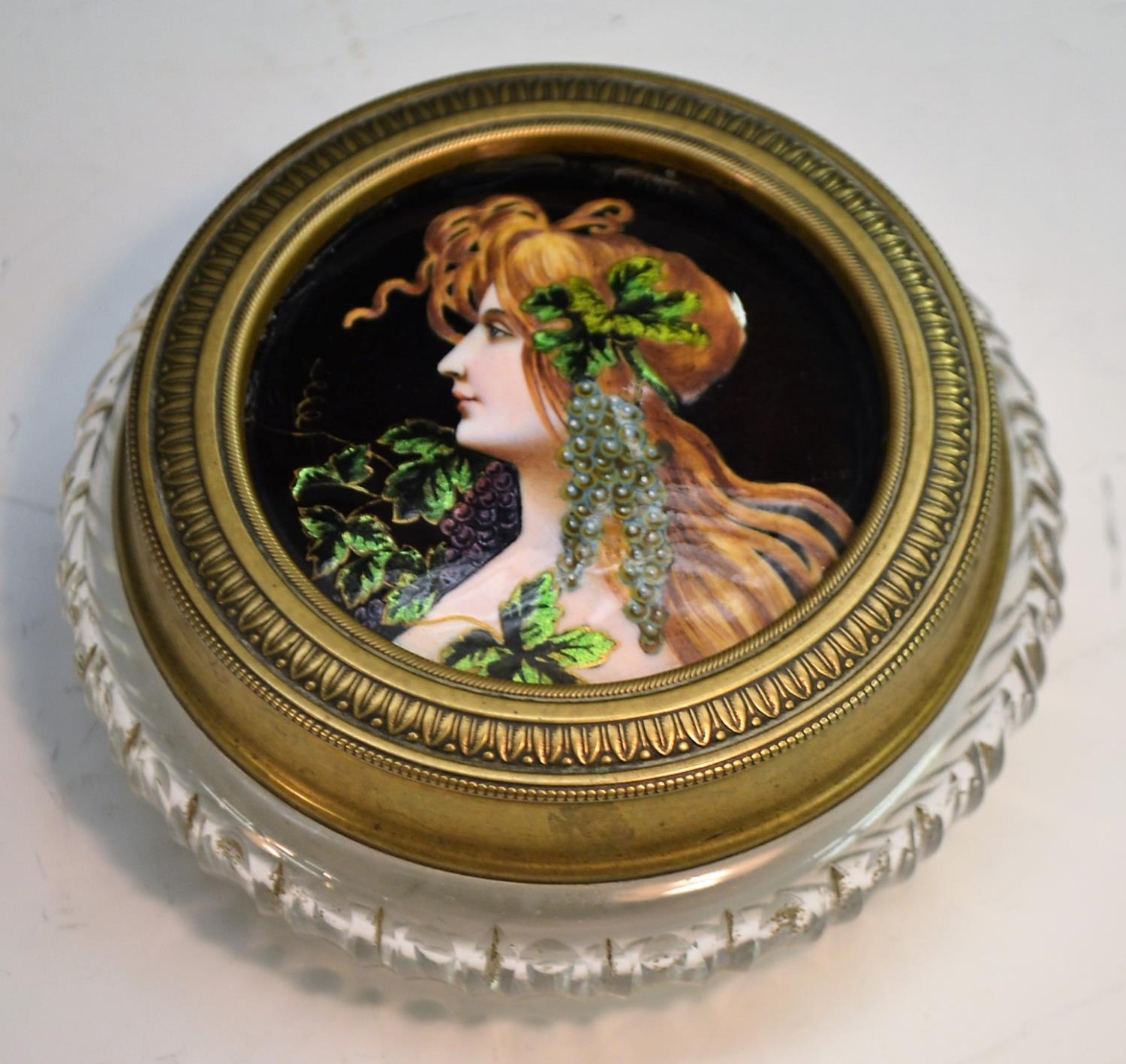 An Art Nouveau period Limoges enamel mounted powder bowl,