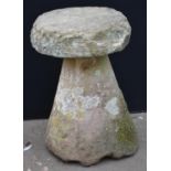 A 19th century Derbyshire gritstone staddle stone, circular top,