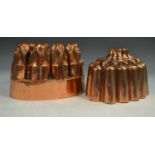 A 19th century copper oval 'castle' jelly mould, 17.