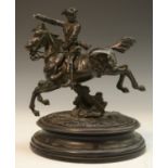 French School, 19th century, dark patinated bronze, of a noble man on a horse,