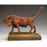French School (19th century), a brown patinated animalier bronze, of a ferocious bull,