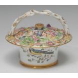 A Chamberlain Worcester pot basket and cover, painted with song bird,