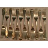 A set of twelve George/William IV provincial Fiddle pattern dessert forks,