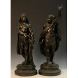French School, a pair, dark patinated bronzed figures, Allegorical of the Continents, 47.