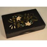 A 19th century Derbyshire Ashford marble rectangular desk weight, inlaid with a spray of lilies,