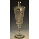 A 19th century Bohemian glass armorial pedestal goblet and cover,