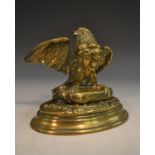 A 19th century bronze novelty inkwell, cast as a bird, hinged cover, oval base, 15.5cm wide, c.