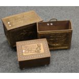 A brass mounted slipperbox, coal box,