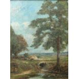 English School (19th century) Rural Landscape with Stone Bridge oil on canvas,