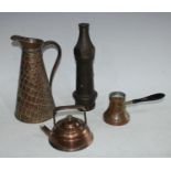 Metalware - a heavy gauge brass fire hose nozzle, 29cm; an Arts and Crafts copper conical jug,