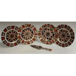 A pair of Royal Crown Derby Imari palette 1128 pattern shaped circular dessert plates,