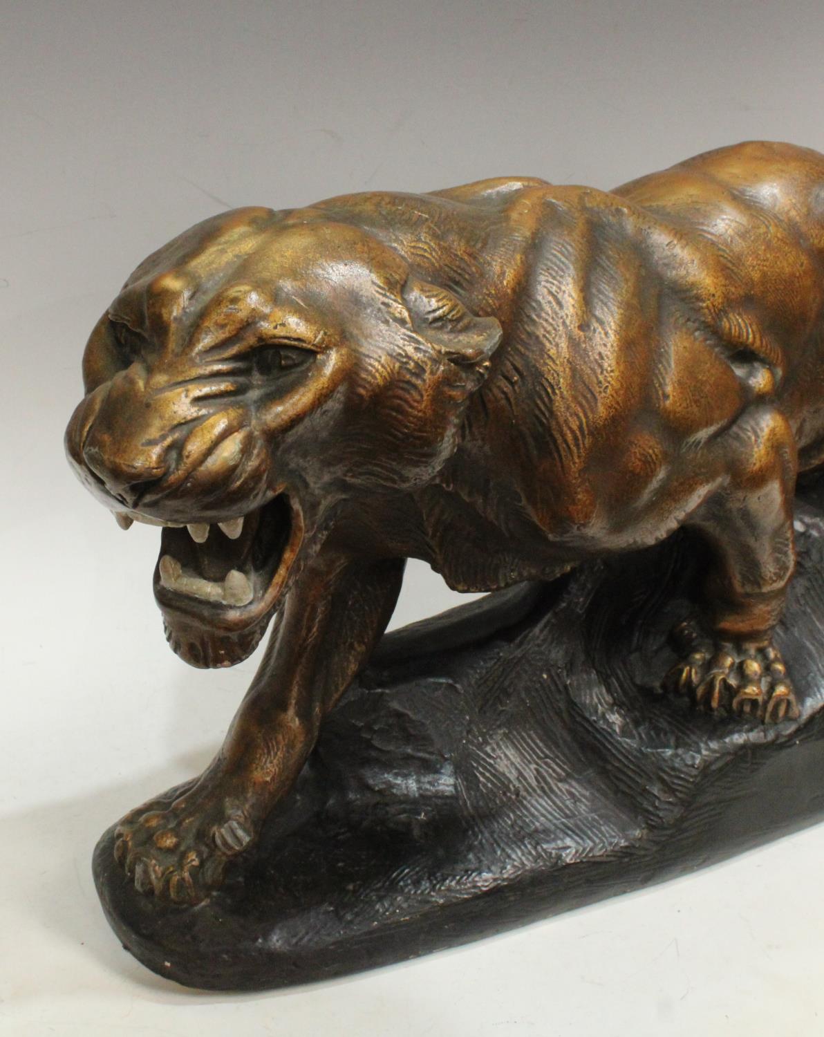 A French Art Deco style model of a snarling panther, the painted plaster body with bronzed effect, - Image 2 of 2