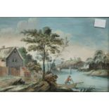 J Laporte Fisherman in a Boat signed, dated 1739, watercolour, 16.
