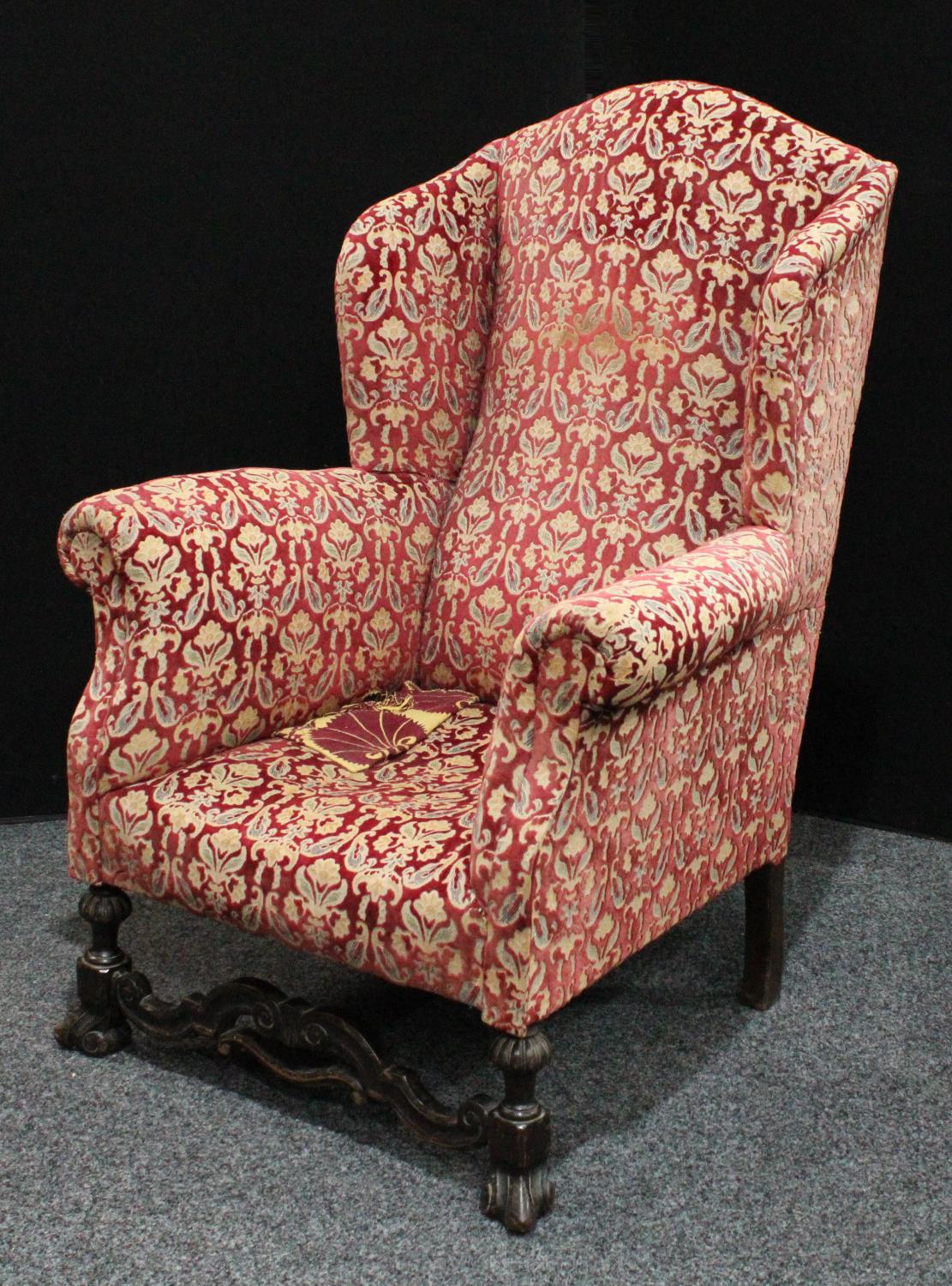 A pair of substantial George II style wing armchairs, of Spanish Baroque influence, - Image 4 of 5