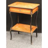 A 19th century French gilt metal mounted marquetry and ebonised rounded rectangular work table,