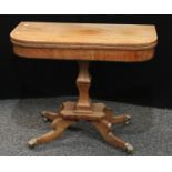 A 'William IV' mahogany card table, hinged top enclosing an inset baize lined playing surface,