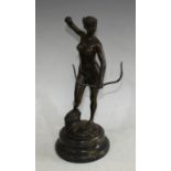 After Alexandre Falguiere a dark patinated bronze, Diana the Huntress,