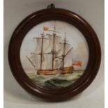 An English porcelain circular maritime plaque, painted by Stefan Nowacki, signed,