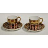 A pair of Royal Crown Derby Imari palette 1128 pattern coffe cans and saucers,
