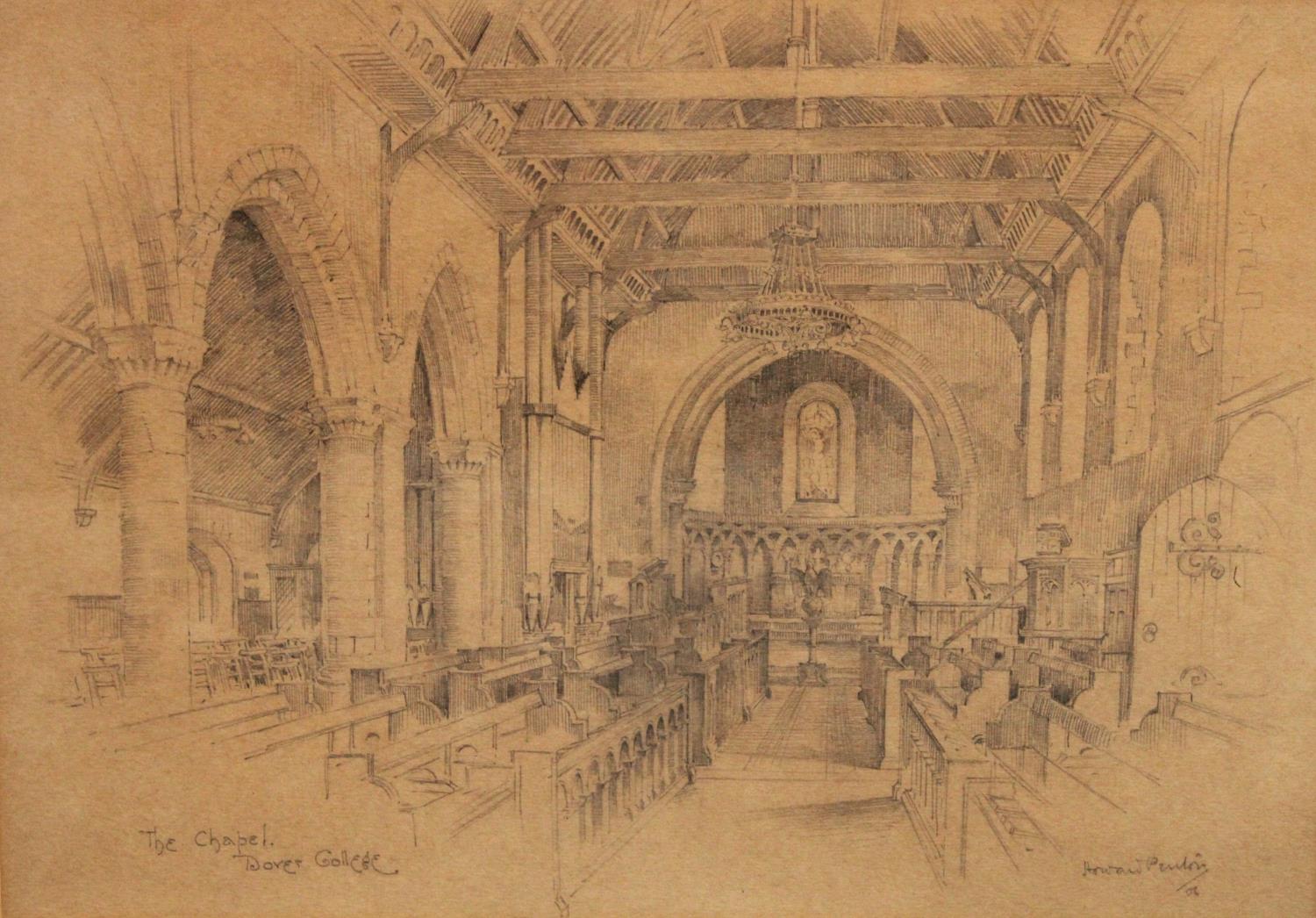 Howard Penton (1882 - 1960) The Chapel, Dover College fine pencil sketch, signed, dated 1906,