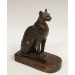 ***Please note amended description***A bronzed composite Egyptian cat desk weight, wooden base,