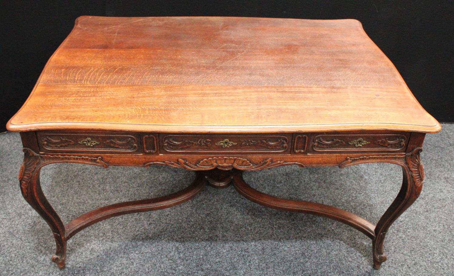 A Louis XV Revival library table, in the French Provincial taste, - Image 4 of 6