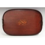A Regency revival two handled oval galleried tray, the central patera inlaid with musical motifs,