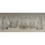 A Scandinavian textured clear glass flattened elliptical vase,