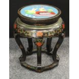 A 'Chinese' lacquer and Cloisonne effect jardiniere stand,