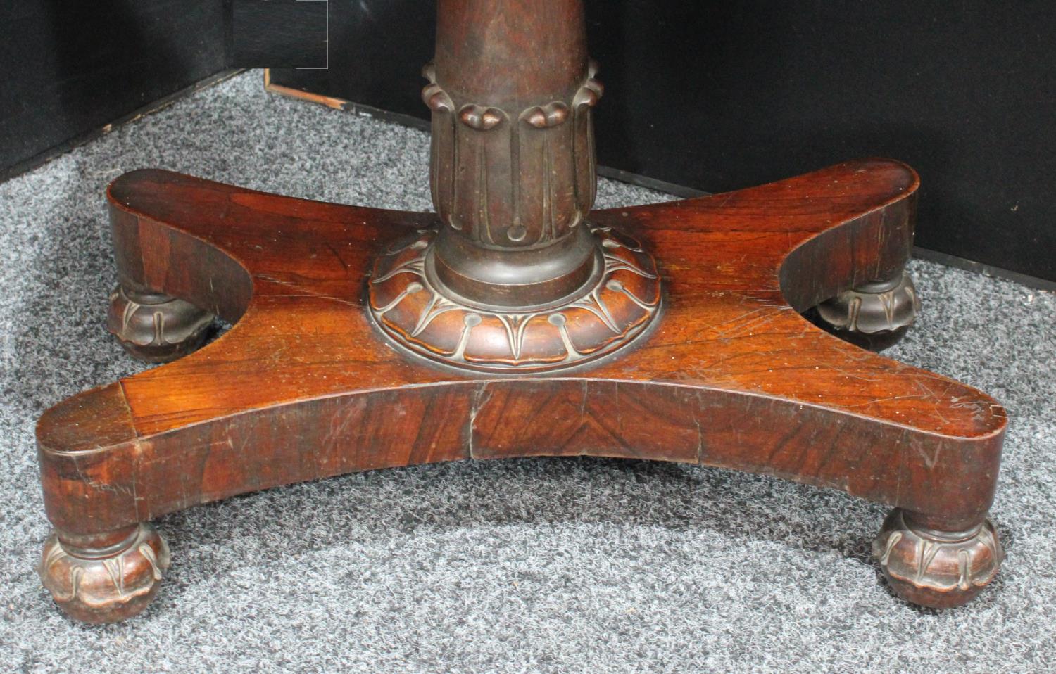 A William IV rosewood card table, hinged top enclosing an inset baize lined playing surface, - Image 4 of 5